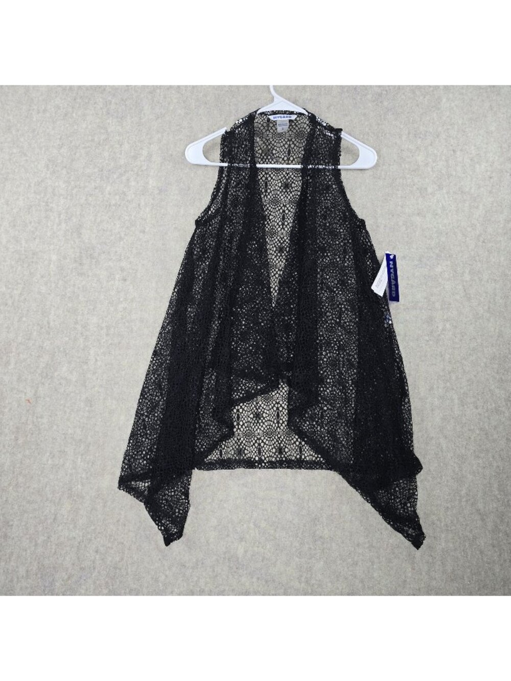 Nygård Women Open Front Black Lace Vest S 100% Nylon Lightweight Sleeveless